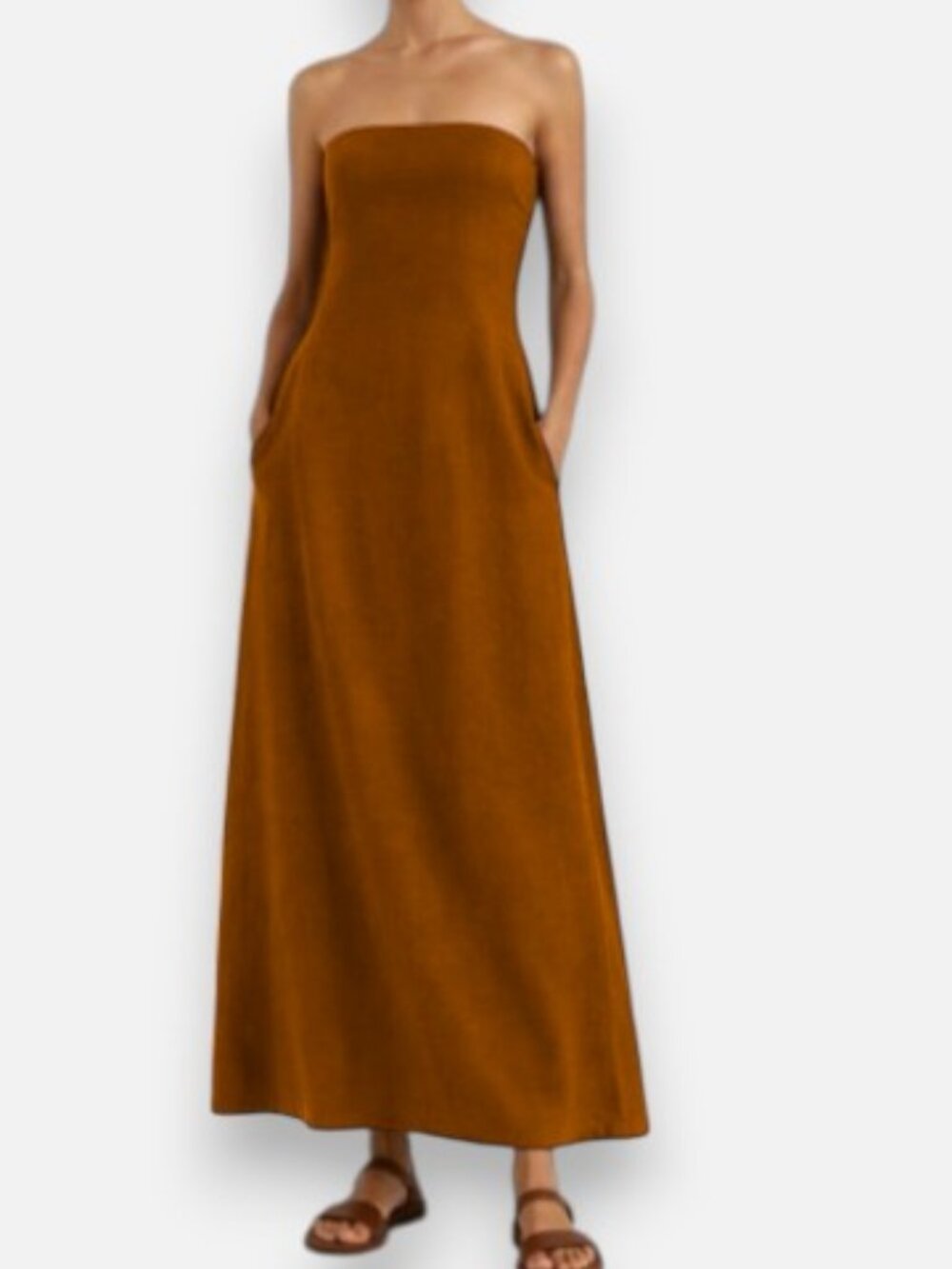 Japna linen blend strapless maxi dress brown women's size S NWT